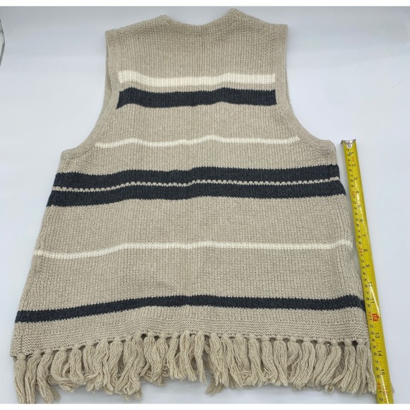 Madewell Striped Knit Vest Fringe Tan Navy White S M - Picture 7 of 10